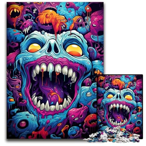 Fantasy Psychedelic Monster Puzzle 1000 Teile Holzpuzzle Interaktives Familienspiel DIY Heimdekoration Denksportaufgabe Geschenk 1000 PCS (38x26cm) von ouynngjing