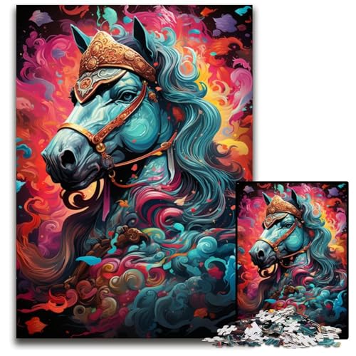 FantasyPuzzle mit Buntem Kriegspferd 1000 Teile Holzpuzzle Weihnachten Halloween Ostern Neujahr 1000 Teile (75 x 50 cm) von ouynngjing