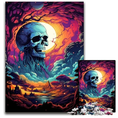 FantasyPuzzle mit Buntem Totenkopf 1000 Teile Holzpuzzle Weihnachten Halloween Ostern Neujahr 1000 Teile (38 x 26 cm) von ouynngjing
