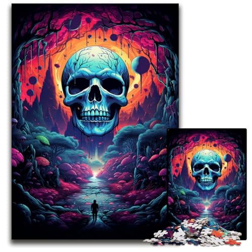 FantasyPuzzle mit Buntem Totenkopf 1000 Teile für Erwachsene Puzzles für Erwachsene Weihnachten Halloween Ostern Neujahr 1000 Teile (75 x 50 cm) von ouynngjing