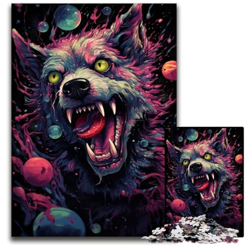 Future Colorful Psychedelic Dog 1000teiliges Puzzle für Erwachsene Holzpuzzle Weihnachten Halloween Ostern Neujahr 1000 Teile (75 x 50 cm) von ouynngjing