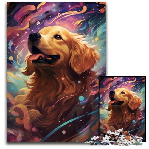 Futuristisches farbenfrohes psychedelisches Golden RetrieverPuzzle mit 1000 Teilen für Erwachsene Holzpuzzle Weihnachten Halloween Ostern Neujahr 1000 Teile (38 x 26 cm) von ouynngjing