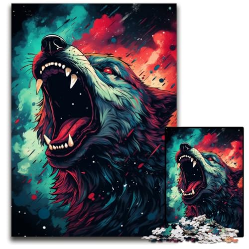 Galaxy Wolf 1000teiliges Puzzle für Erwachsene Holzpuzzle Weihnachten Halloween Ostern Neujahr 1000 Teile (75 x 50 cm) von ouynngjing