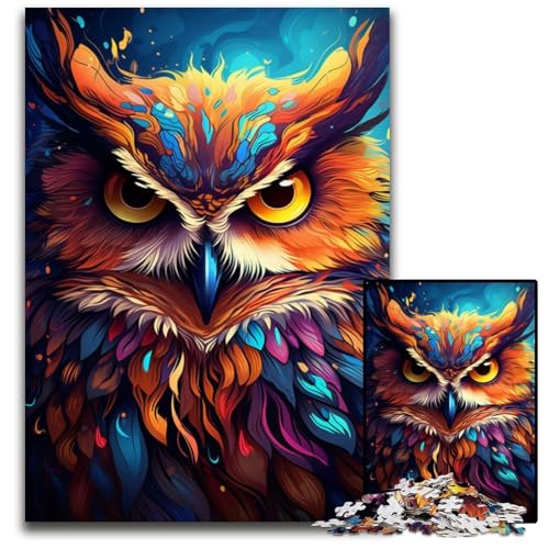 Gemälde Bunte Eulenkunst 1000-teiliges Puzzle für Erwachsene Papierpuzzle perfekt für Halloween Weihnachten Geburtstagsgeschenk 1000 PCS (38x26cm) von ouynngjing