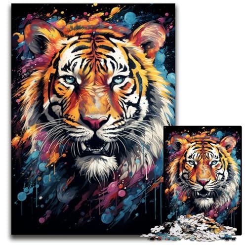 Gemälde Farbe Tiger 1000-teiliges Puzzle für Erwachsene Papierpuzzle perfekt für Halloween Weihnachten Geburtstagsgeschenk 1000 PCS (38x26cm) von ouynngjing