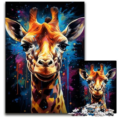 Gemälde-Kunst-Giraffe 1000-teiliges Puzzle für Erwachsene Holzpuzzle für Erwachsene anspruchsvolles Denkspiel entspannendes Spielzeug für Teenager 1000 Teile (75x50cm) von ouynngjing