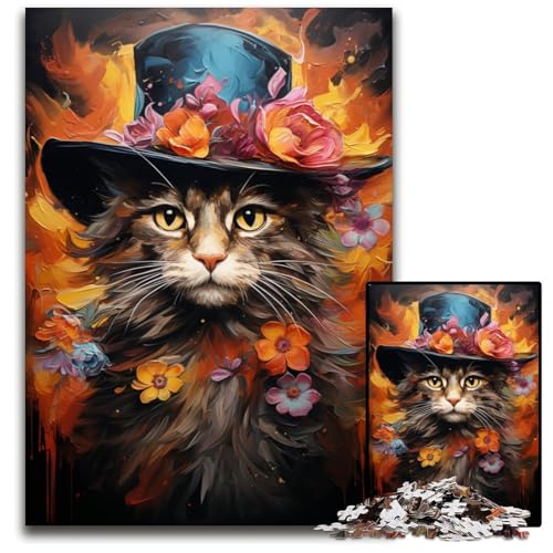 Gemälde-Kunst-Katze 1000-teiliges Puzzle für Erwachsene Holzpuzzle für Erwachsene anspruchsvolles Denkspiel entspannendes Spielzeug für Teenager 1000 Teile (75x50cm) von ouynngjing
