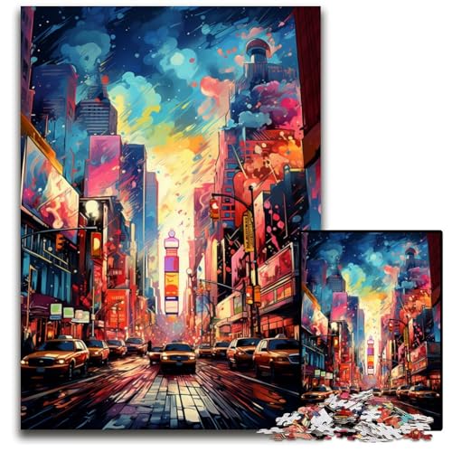 Gemälde Neon New York Times Square 1000 Teile Puzzle für Erwachsene Holzpuzzle für Erwachsene Anspruchsvolles Denkspiel Entspannendes Spielzeug für Teenager 1000 PCS (75x50cm) von ouynngjing