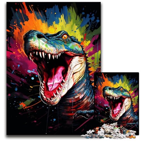 Gemälde eines Wilden Krokodils Puzzle 1000 Teile für Erwachsene Holzpuzzle anspruchsvolles Denkspiel für Teenager unterhaltsames interaktives Spiel für die ganze Familie 1000 Teile (75x50cm) von ouynngjing