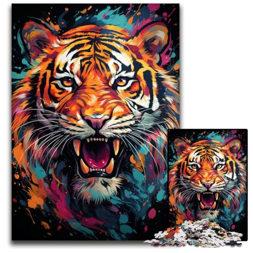 Gemälde eines Wilden bunten Tigers 1000-teiliges Puzzle für Erwachsene Holzpuzzle für Erwachsene anspruchsvolles Denkspiel entspannendes Spielzeug für Teenager 1000 Teile (75x50cm) von ouynngjing