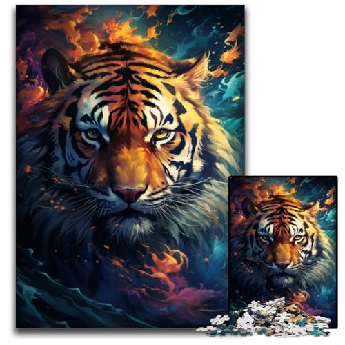 Gemälde eines Wilden bunten Tigers Puzzle für Erwachsene 1000 Teile unmögliches Puzzle für Erwachsene perfekte DIY-Kunstdekoration oder Geburtstagsgeschenk 1000 Teile (38x26cm) von ouynngjing