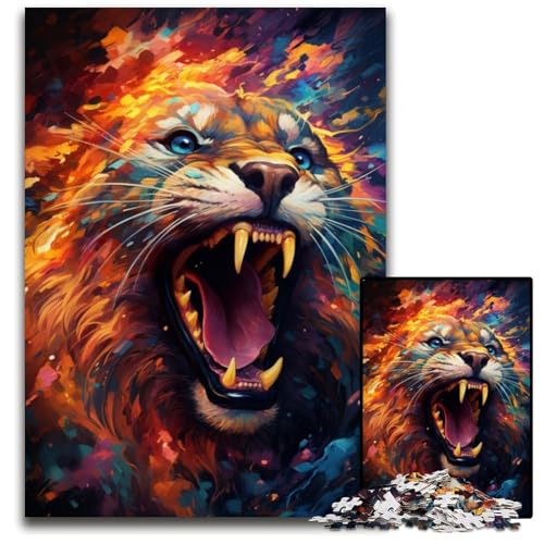 Gemälde eines bunten Feuerlöwen 1000-teiliges Puzzle für Erwachsene Papierpuzzle perfekt als Halloween- Weihnachts- und Geburtstagsgeschenk 1000 Teile (38x26cm) von ouynngjing