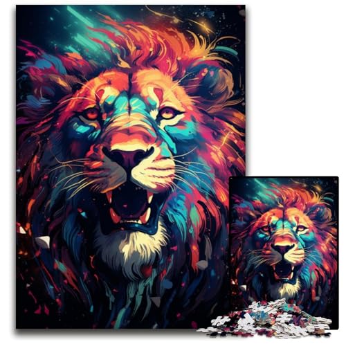 Gemälde eines bunten Löwen 1000-teiliges Puzzle für Erwachsene Papierpuzzle perfekt als Halloween- Weihnachts- und Geburtstagsgeschenk 1000 Teile (38x26cm) von ouynngjing