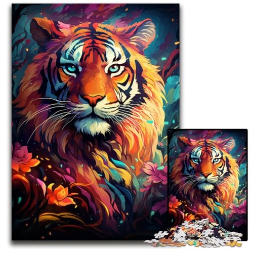 Gemälde eines bunten Tigers 1000-teiliges Puzzle für Erwachsene Holzpuzzle für Erwachsene anspruchsvolles Denkspiel entspannendes Spielzeug für Teenager 1000 Teile (75x50cm) von ouynngjing