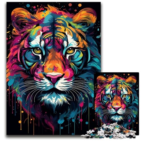 Gemälde eines bunten Tigers 1000-teiliges Puzzle für Erwachsene Papierpuzzle für Erwachsene anspruchsvolles Denkspiel entspannendes Spielzeug für Teenager 1000 Teile (38x26cm) von ouynngjing