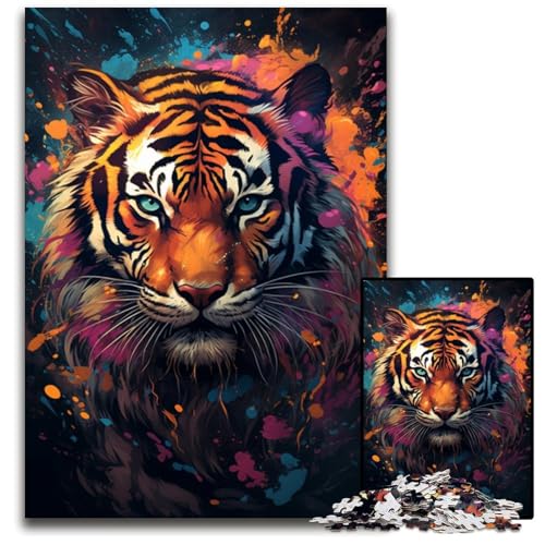 Gemälde eines bunten Tigers 1000-teiliges Puzzle für Erwachsene Papierpuzzle für Erwachsene anspruchsvolles Denkspiel entspannendes Spielzeug für Teenager 1000 Teile (38x26cm) von ouynngjing