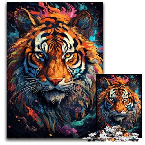 Gemälde eines bunten Tigers 1000-teiliges Puzzle für Erwachsene Papierpuzzle perfekt als Halloween- Weihnachts- und Geburtstagsgeschenk 1000 Teile (38x26cm) von ouynngjing