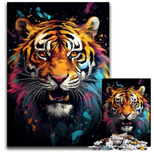 Gemälde eines bunten Tigers Puzzle 1000 Teile für Erwachsene Holzpuzzle anspruchsvolles Denkspiel für Teenager unterhaltsames interaktives Spiel für die ganze Familie 1000 Teile (75x50cm) von ouynngjing