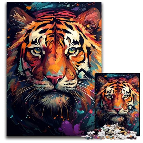 Gemälde eines bunten Tigers Puzzle 1000 Teile für Erwachsene Papierpuzzle anspruchsvolles Denkspiel für Teenager Spaß für den Familienspielabend 1000 Teile (38x26cm) von ouynngjing