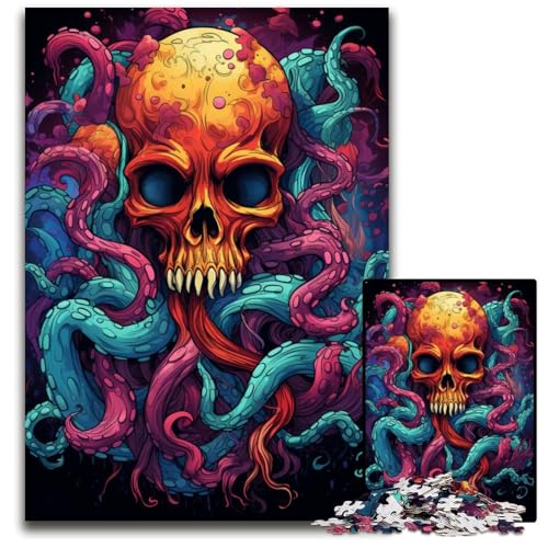 Gemälde eines bunten Totenkopf-Oktopus 1000-teiliges Puzzle für Erwachsene Puzzles für Erwachsene Teenager Paare und Freunde zum Geburtstag Weihnachten 1000 PCS (75x50cm) von ouynngjing