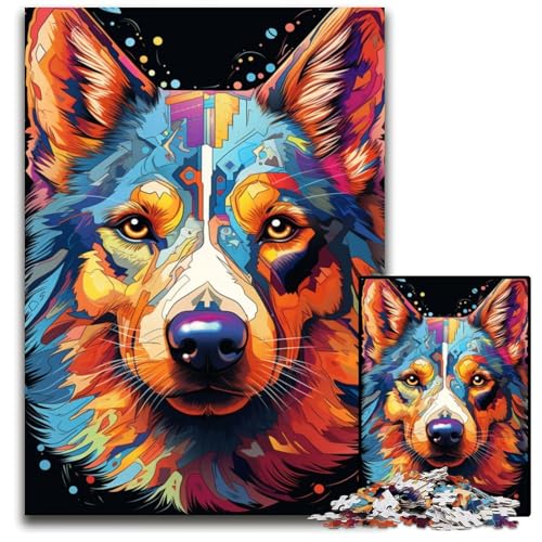 Gemälde farbenfroher Kunsthund 1000-teiliges Puzzle für Erwachsene Holzpuzzle perfekt für Halloween Weihnachten Geburtstagsgeschenk 1000 PCS (75x50cm) von ouynngjing