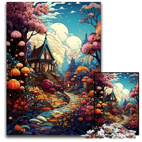 Hütte unter bunten Wundern Puzzle 1000 Teile Holzpuzzle Weihnachten Halloween Ostern Neujahr 1000 Teile (38 x 26 cm) von ouynngjing