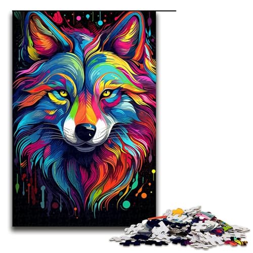 Jigsaw Puzzle 1000 Teile für Erwachsene und Kinder buntes Doodle-Wolf-Puzzle für Erwachsene Holzpuzzle 1000 Teile (75 x 50 cm) von ouynngjing