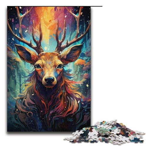 Jigsaw Puzzle 1000 Teile für Erwachsene und Kinder farbenfrohes psychedelisches Fantasy-Hirsch-Puzzle für Erwachsene Holzpuzzle 1000 Teile (38 x 26 cm) von ouynngjing