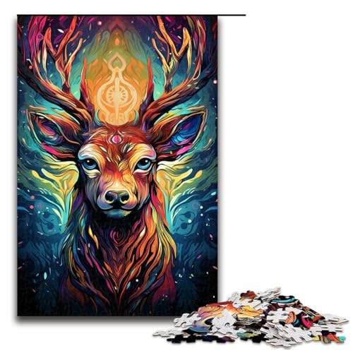 Jigsaw Puzzle 1000 Teile für Erwachsene und Kinder farbenfrohes psychedelisches Fantasy-Hirsch-Puzzle für Erwachsene Holzpuzzle 1000 Teile (75 x 50 cm) von ouynngjing