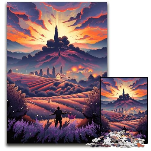 Lavendelfelder in der Provence Frankreich 1000teiliges Puzzle für Erwachsene Holzpuzzle Weihnachten Halloween Ostern Neujahr 1000 Teile (38 x 26 cm) von ouynngjing