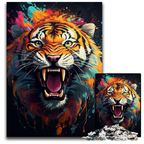 Majestätisches TigerGemälde 1000teiliges Puzzle für Erwachsene Holzpuzzle Weihnachten Halloween Ostern Neujahr 1000 Teile (75 x 50 cm) von ouynngjing
