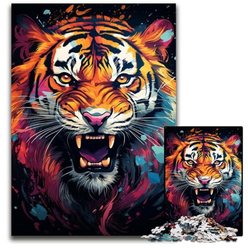 Majestätisches TigerGemälde 1000teiliges Puzzle für Erwachsene Puzzles Geburtstagsgeschenkidee anspruchsvolles Denkspiel 1000 Teile (38 x 26 cm) von ouynngjing
