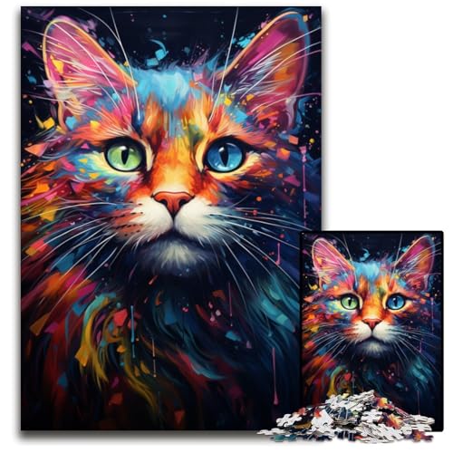 Malen Bunte Katzenkunst 1000-teiliges Puzzle für Erwachsene Holzpuzzle perfekt für Halloween Weihnachten Geburtstagsgeschenk 1000 PCS (75x50cm) von ouynngjing