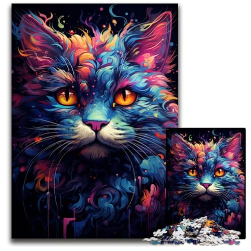 Malen Bunte Katzenkunst 1000-teiliges Puzzle unmögliche Puzzles für Erwachsene für Heimdekoration Gehirntraining 1000 Teile (75x50cm) von ouynngjing
