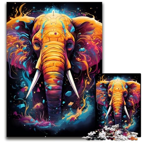 Malen Farbe Elefant 1000-teiliges Puzzle für Erwachsene Papierpuzzle perfekt für Halloween Weihnachten Geburtstagsgeschenk 1000 PCS (38x26cm) von ouynngjing