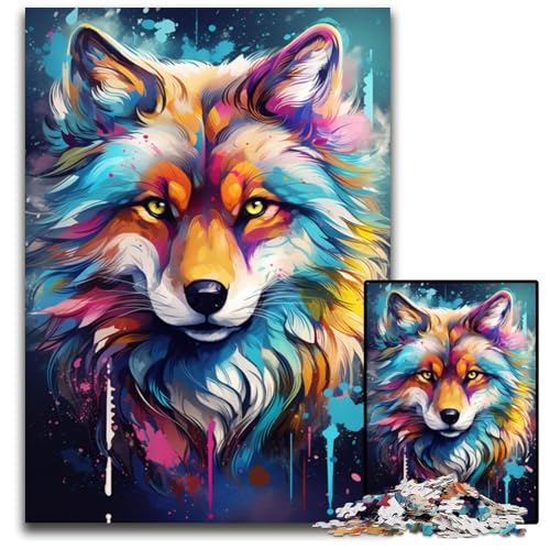 Malen Farbe Fuchs Puzzle für Erwachsene 1000 Teile Holzpuzzle für Erwachsene zur Heimdekoration ideales Weihnachts- und Neujahrsgeschenk für Teenager 1000 Teile (75x50cm) von ouynngjing
