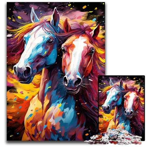 Malen Farbe Pferd Puzzle für Erwachsene 1000 Teile Holzpuzzle Geburtstage und Feiertage 1000 Teile (75x50cm) von ouynngjing