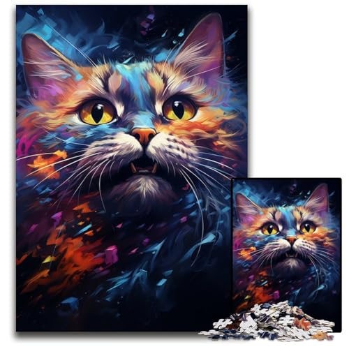 Malen Farbe Sternenhimmel Katze 1000-teiliges Puzzle für Erwachsene Holzpuzzle perfekt für Halloween Weihnachten Geburtstagsgeschenk 1000 PCS (75x50cm) von ouynngjing