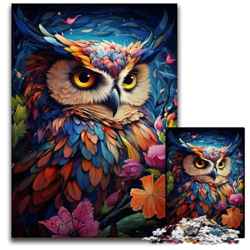 Malen Farbe Tier Eule 1000 Teile Puzzle für Erwachsene Papierpuzzle für Erwachsene anspruchsvolles Denkspiel entspannendes Spielzeug für Teenager 1000 Teile (38x26cm) von ouynngjing