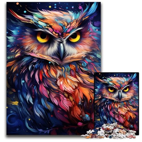 Malen Farbe Tier Eule Puzzle 1000 Teile Holzpuzzle für Erwachsene Gehirn-Herausforderung Geschenk pädagogische Aktivität für Teenager 1000 PCS (75x50cm) von ouynngjing