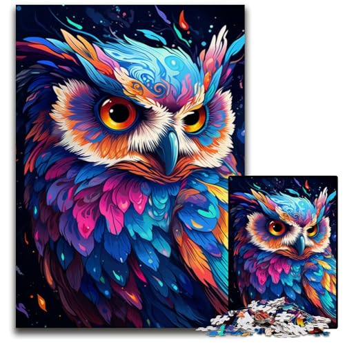 Malen Farbe Tier Eule Puzzle für Erwachsene 1000 Teile Holzpuzzle Geburtstage und Feiertage 1000 PCS (75x50cm) von ouynngjing