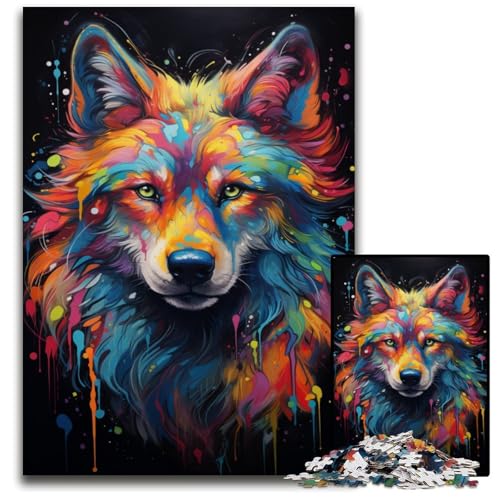 Malen Farbe Wolf 1000-teiliges Puzzle für Erwachsene Holzpuzzle perfekt für Halloween Weihnachten Geburtstagsgeschenk 1000 PCS (75x50cm) von ouynngjing