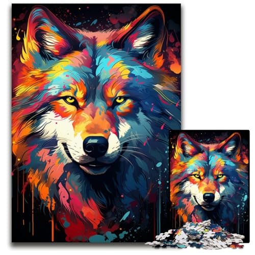 Malen Farbe Wolf 1000-teiliges Puzzle unmögliche Puzzles für Erwachsene für Heimdekoration Gehirntraining 1000 Teile (38x26cm) von ouynngjing