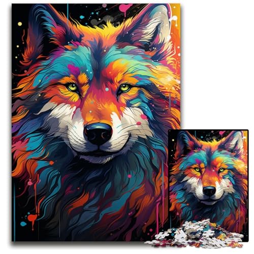 Malen Farbe Wolf Puzzle 1000 Teile für Erwachsene anspruchsvolle Puzzles Lernspielzeug für Teenager Heimbüro-Dekor 1000 PCS (38x26cm) von ouynngjing