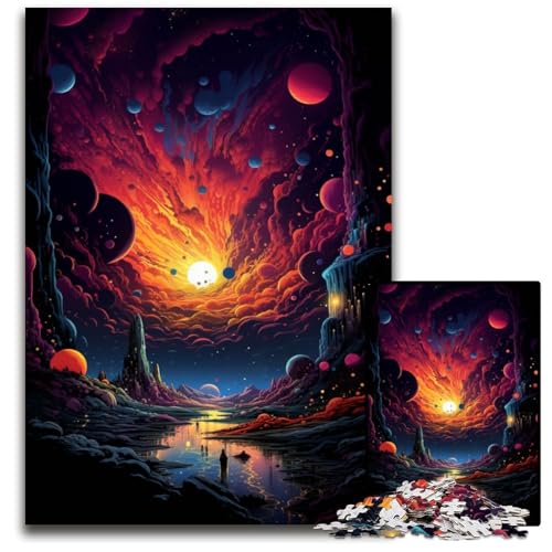 Malen Sie Bunte Planetenwelten 1000-teilige Puzzles für Erwachsene Holzpuzzles perfekt für Halloween Weihnachten Geburtstagsgeschenk 1000 PCS (75x50cm) von ouynngjing
