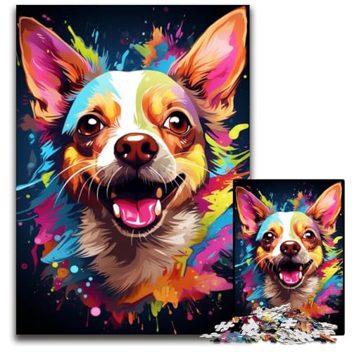 Malen buntes Chihuahua-Hundekunst-Puzzle 1000 Teile für Erwachsene anspruchsvolle Puzzles Lernspielzeug für Teenager Heimbüro-Dekor 1000 PCS (38x26cm) von ouynngjing