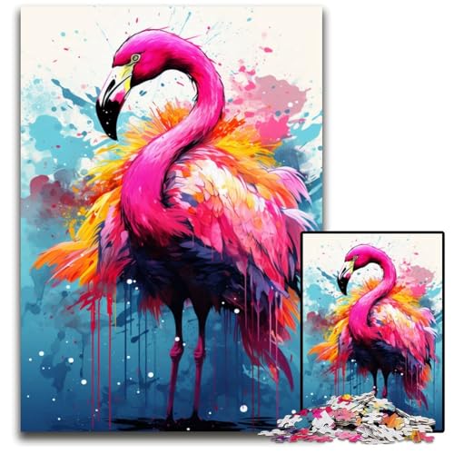 Malen buntes Flamingo-Kunst-Puzzle 1000 Teile für Erwachsene anspruchsvolle Puzzles Lernspielzeug für Teenager Heimbüro-Dekor 1000 PCS (75x50cm) von ouynngjing