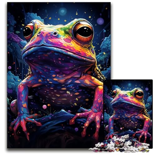 Malen buntes Frosch-Kunst-Puzzle 1000 Teile Holzpuzzle für Erwachsene Gehirn-Herausforderung Geschenk pädagogische Aktivität für Teenager 1000 PCS (75x50cm) von ouynngjing