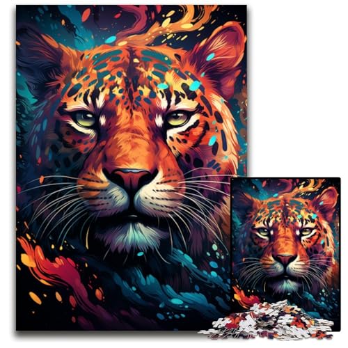 Malen buntes Leoparden-Puzzle 1000 Teile Holzpuzzle für Erwachsene Gehirn-Herausforderung Geschenk pädagogische Aktivität für Teenager 1000 PCS (75x50cm) von ouynngjing