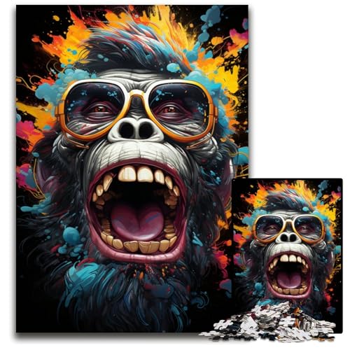 Malen buntes Orang-Utan-Boss-Puzzle 1000 Teile Holzpuzzle für Erwachsene Gehirn-Herausforderung Geschenk pädagogische Aktivität für Teenager 1000 PCS (75x50cm) von ouynngjing